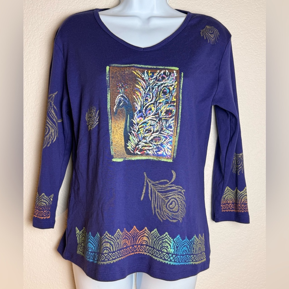 Women's Purple Peacock Graphic Long Sleeve Top
